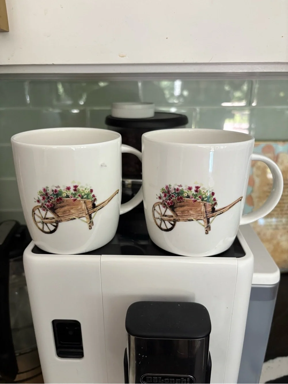White Ceramic Floral Watering Can & Wheelbarrow Mugs - Set of 2